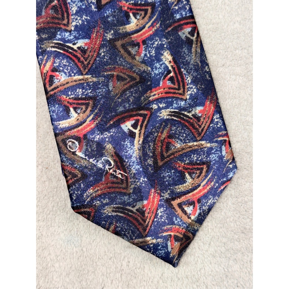 Oscar de la Renta Studio Mens Tie Navy Blue Red Abstract Geometric Silk Blend